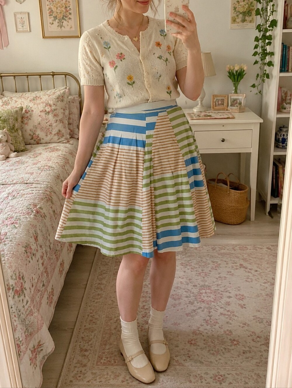 Anthropologie Odille Skirt Womens 6 Multicolor Stripes Twee A Line Retro Playful